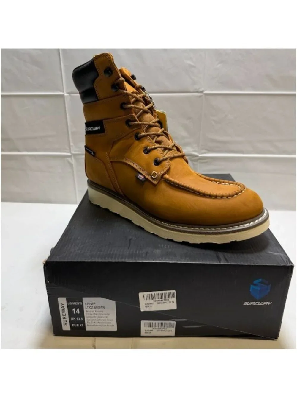 Surlowry Men's Tan Work Boots - Waterproof Lace-Up
